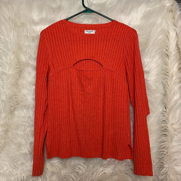 Frame Overlap Ribbed Sweater Wool-Tomato Color - Picture 2 of 7